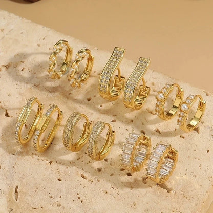 1 Pair Elegant Minimalist Commute Solid Color Plating Inlay Copper Zircon 14K Gold Plated Earrings