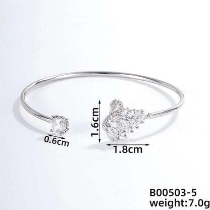 304 Stainless Steel Copper Casual Minimalist Classic Style Geometric Heart Shape Flower Zircon Bangle