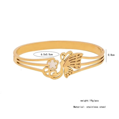 Elegant Minimalist Flower Butterfly 304 Stainless Steel 18K Gold Plated Zircon Bangle In Bulk