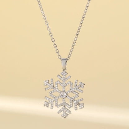 Sweet Minimalist Commute Snowflake 304 Stainless Steel Brass Zircon Inlay Stainless Steel Necklaces