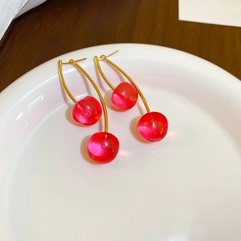 1 Pair Cute Sweet Cherry Resin Copper Drop Earrings