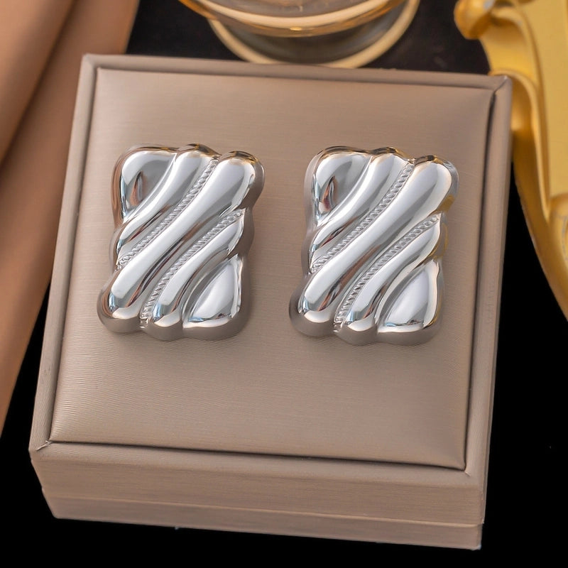 1 Pair Casual Minimalist Geometric Pleated Titanium Steel Ear Studs