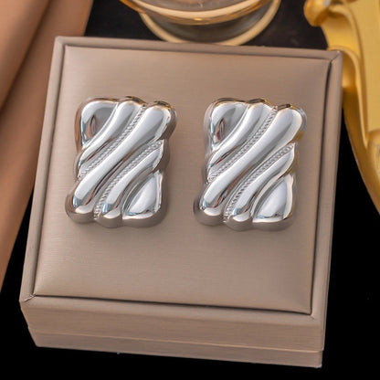 1 Pair Casual Minimalist Geometric Pleated Titanium Steel Ear Studs