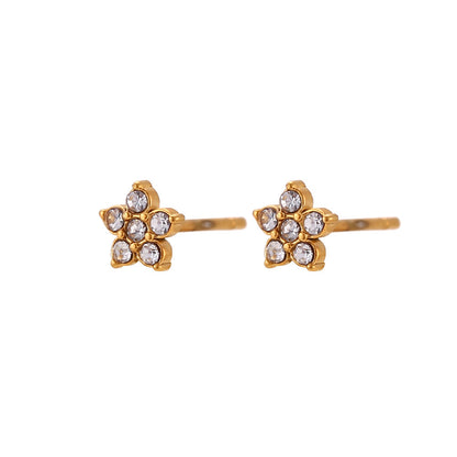 Fashion Flower Geometric Stainless Steel 18K Gold Plated Stud Earrings