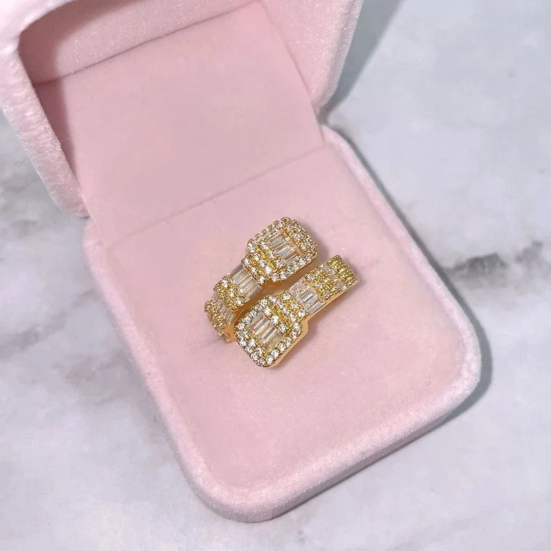 Copper Inlay Square Zircon Rings