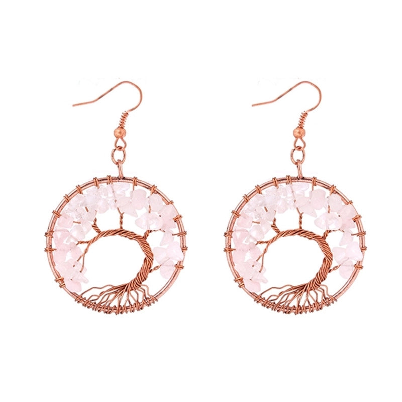 1 Pair Minimalist Leaf Natural Stone Copper Drop Earrings