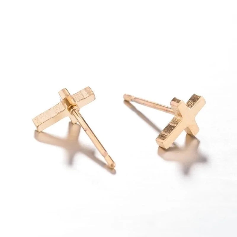 1 Pair Minimalist Cross Plating 304 Stainless Steel 18K Gold Plated Ear Studs