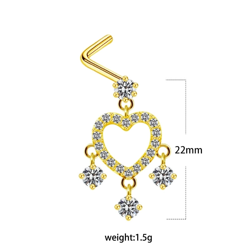 1 Piece Nose Rings & Studs Minimalist Classic Style Heart Shape Butterfly Stainless Steel Titanium Steel Copper Plating Inlay Rhinestones Zircon Gold Plated Nose Rings & Studs