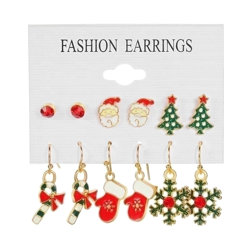6 Pairs Ethnic Style Cartoon Character Christmas Tree Enamel Alloy Earrings