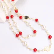Sweet Minimalist Flower Imitation Pearl Alloy Beaded Enamel Women's Long Necklace