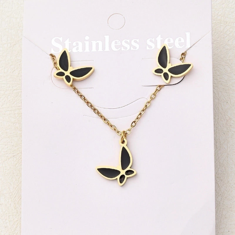 Casual Basic Vacation Rabbit Simple Butterfly 304 Stainless Steel 18K Gold Plated Polishing Enamel Plating Jewelry Set