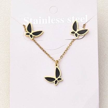 Casual Basic Vacation Rabbit Simple Butterfly 304 Stainless Steel 18K Gold Plated Polishing Enamel Plating Jewelry Set