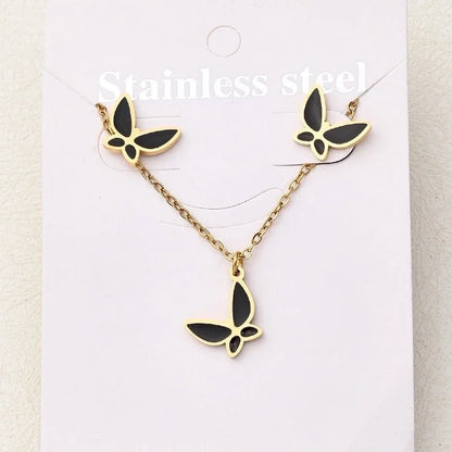 Casual Basic Vacation Rabbit Simple Butterfly 304 Stainless Steel 18K Gold Plated Polishing Enamel Plating Jewelry Set