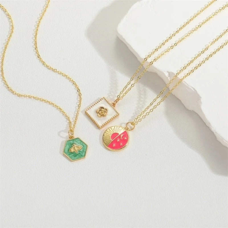 Copper 14K Gold Plated Vintage Style Minimalist Commute Enamel Inlay Butterfly Zircon Pendant Necklace