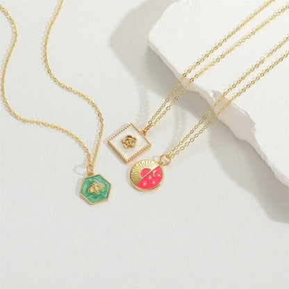 Copper 14K Gold Plated Vintage Style Minimalist Commute Enamel Inlay Butterfly Zircon Pendant Necklace