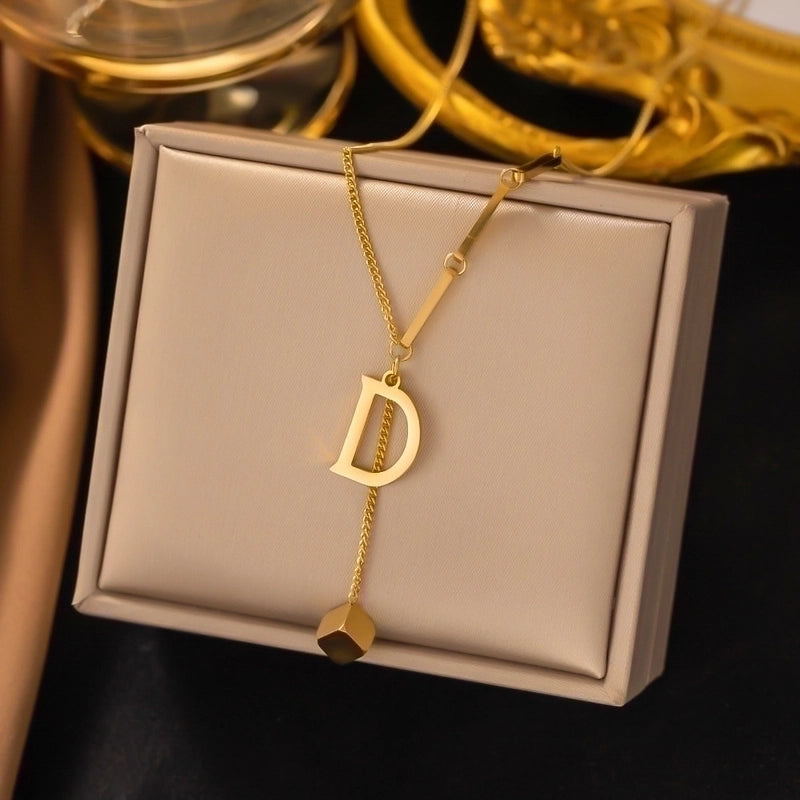 304 Stainless Steel 18K Gold Plated Minimalist Plating Inlay U Shape Heart Shape Acrylic Artificial Rhinestones Plastic Pendant Necklace