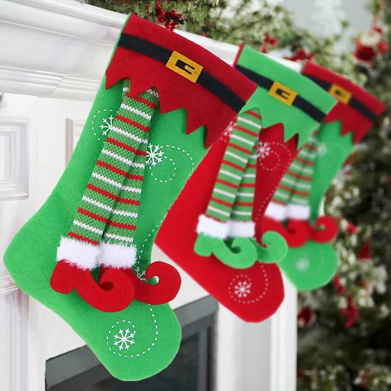Hot Sale Christmas Stocking Elf Leg Small Gift Bag Fireplace Hanging Decoration Christmas Outfit