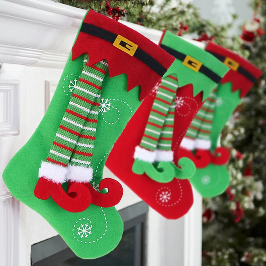 Hot Sale Christmas Stocking Elf Leg Small Gift Bag Fireplace Hanging Decoration Christmas Outfit