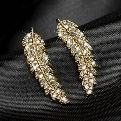 Fashion Inlaid Zircon Leaf Shaped Copper Earrings