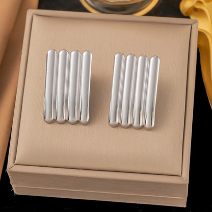 1 Pair Casual Minimalist Geometric Pleated Titanium Steel Ear Studs