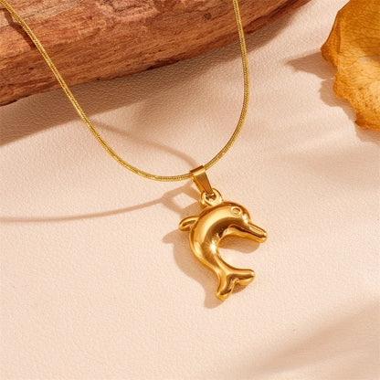 Cute Sweet Star Bow Knot Shell Titanium Steel Pearl 18K Gold Plated Hollow Out Inlay Pendant Necklace