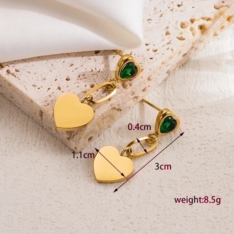 1 Pair Elegant Sweet Heart Shape Plating Stainless Steel Zircon 18k Gold Plated Drop Earrings