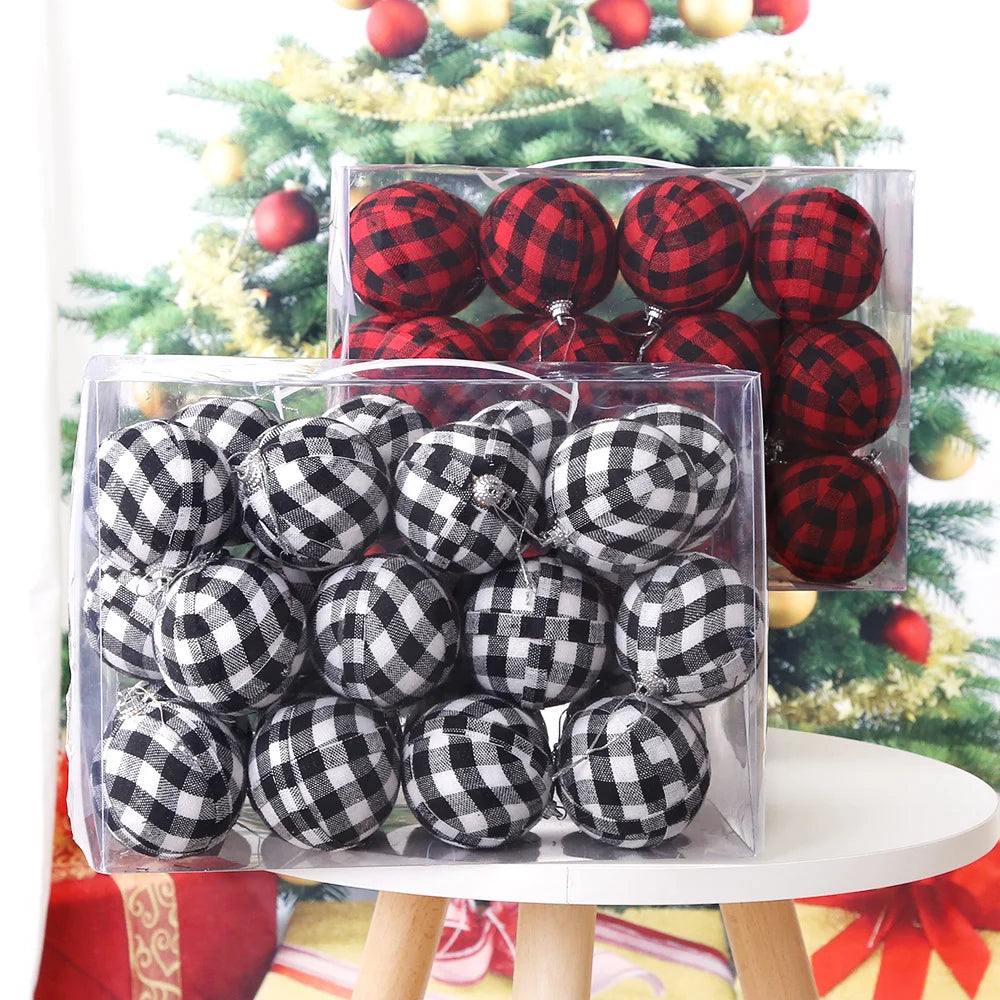 Christmas Decoration 7cm Black And White Plaid Christmas Ball Hanging Set Christmas Tree Decoration Balls Christmas Ornaments