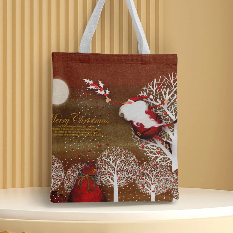 Christmas Unisex Polyester Christmas House Christmas Tree Santa Claus Cute Square Open Handbag