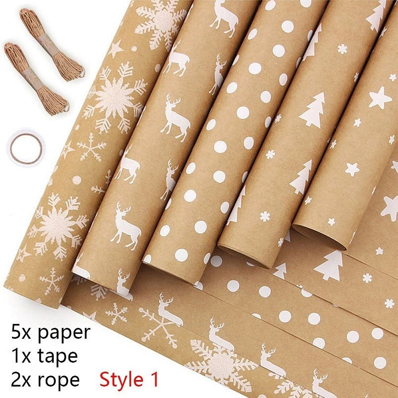 Christmas Cute Snowflake Elk Kraft Paper Party Gift Wrapping Supplies