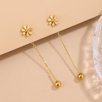 1 Pair Classic Style Flower 304 Stainless Steel 18K Gold Plated Drop Earrings