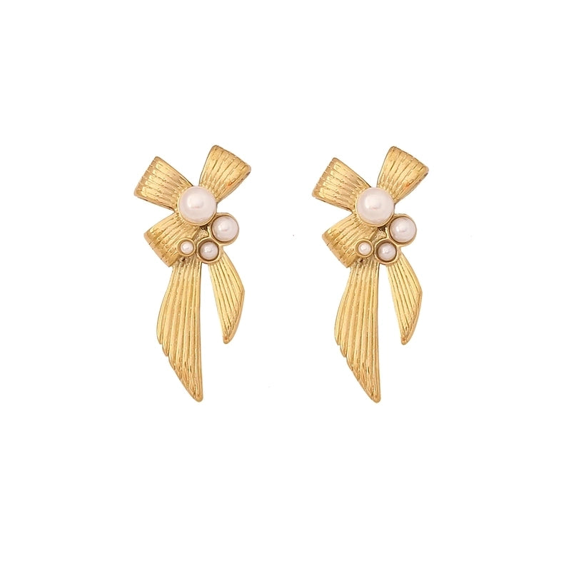 Elegant Streetwear Commute Heart Shape Bow Knot 304 Stainless Steel Artificial Pearls 18K Gold Plated Inlay Earrings Necklace Jewelry Set