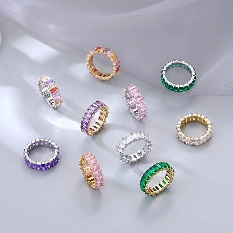 Fashion Round 304 Stainless Steel Zircon White Gold Plated Gold Plated Plating Rings
