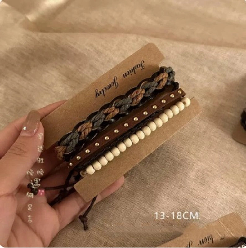 Casual Ethnic Style Round Tree Wings Pu Leather Wooden Beads Bodhi Beaded Braid Women's Bracelets