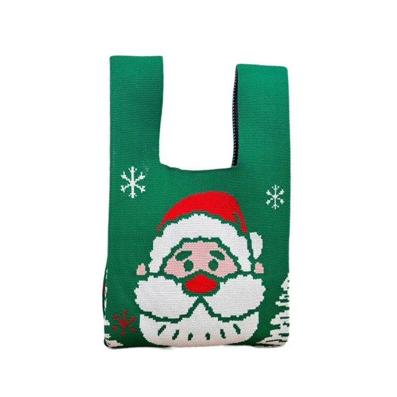 Christmas Apple Knitted Handbag Handbag Gift Bag Handheld Casual Tote Bag Lunch Box Bag Mobile Phone Bag