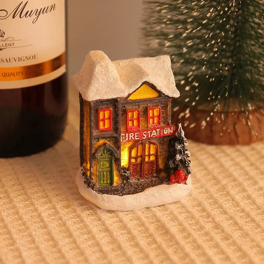 Zhongran New Christmas Decorations 2023 Cross-border Resin Cottage Color Luminous House Desktop Decoration