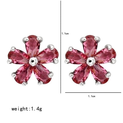1 Pair Minimalist Flower Plating Inlay Copper Zircon White Gold Plated Ear Studs