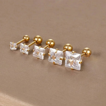 Minimalist Square Inlay 304 Stainless Steel Zircon 18K Gold Plated Stainless Steel Earrings
