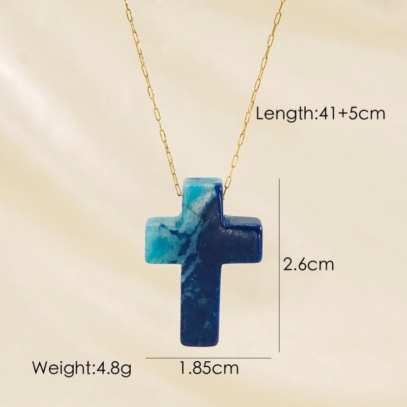 Minimalist Geometric Cross Natural Stone Titanium Steel Pendant Necklace In Bulk