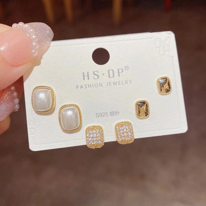 Fashion Geometric Copper Plating Artificial Pearls Zircon Earrings 3 Pairs