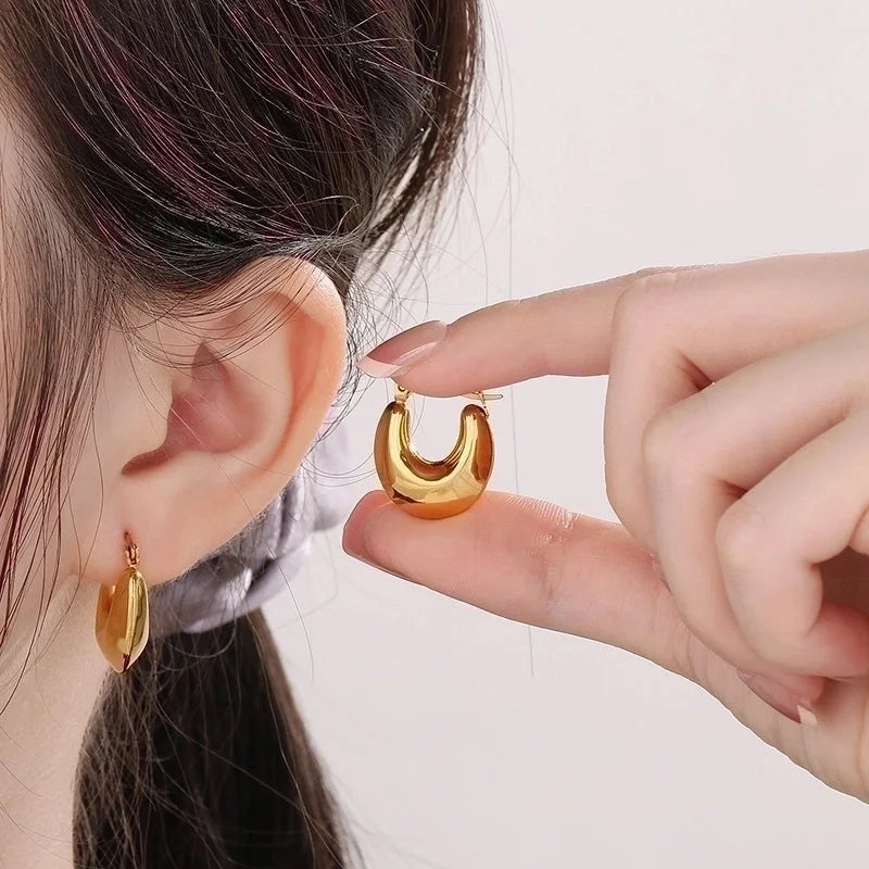 1 Pair Minimalist Geometric Titanium Steel 18K Gold Plated Hoop Earrings