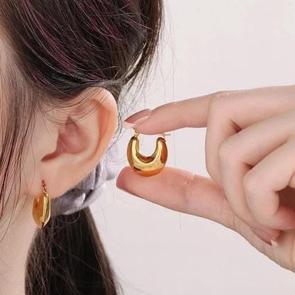 1 Pair Minimalist Geometric Titanium Steel 18K Gold Plated Hoop Earrings