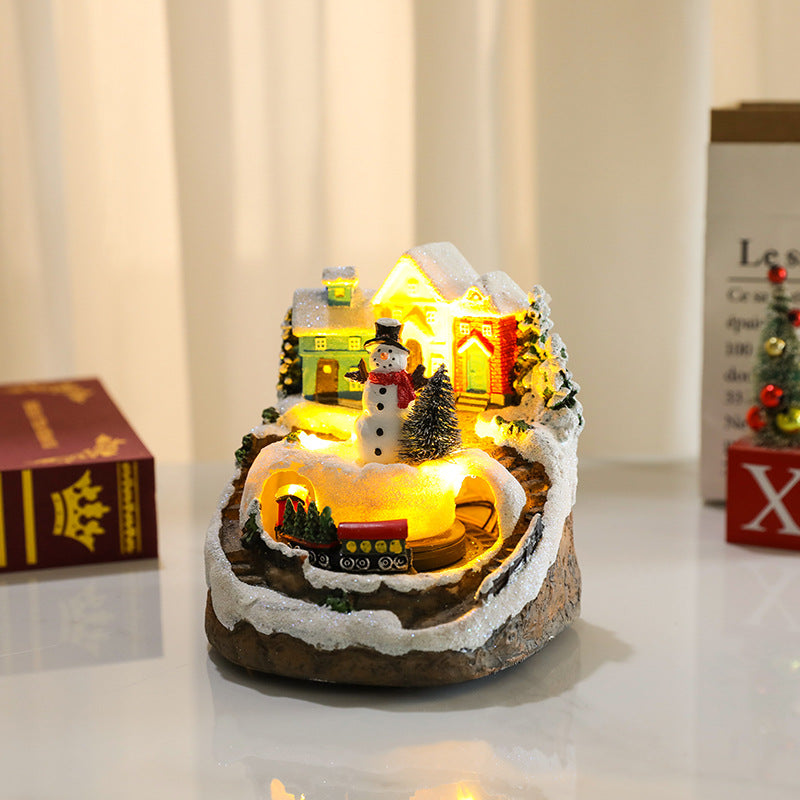 Multiple Christmas Rotating Resin Glowing Music Box Ornaments Rotating Small Train Christmas Gift