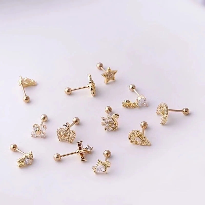 Ear Cartilage Rings & Studs Fashion Crown 316L Stainless Steel Copper Plating