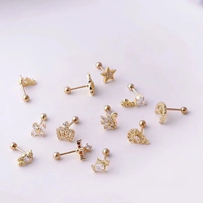Ear Cartilage Rings & Studs Fashion Crown 316L Stainless Steel Copper Plating