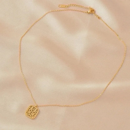 Sweet Minimalist Round Chinese Character Flower Titanium Steel Inlay Rhinestones Shell Pendant Necklace