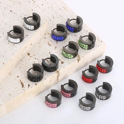 1 Pair Shiny Round Solid Color Inlay Stainless Steel Rhinestones 18K Gold Plated Earrings