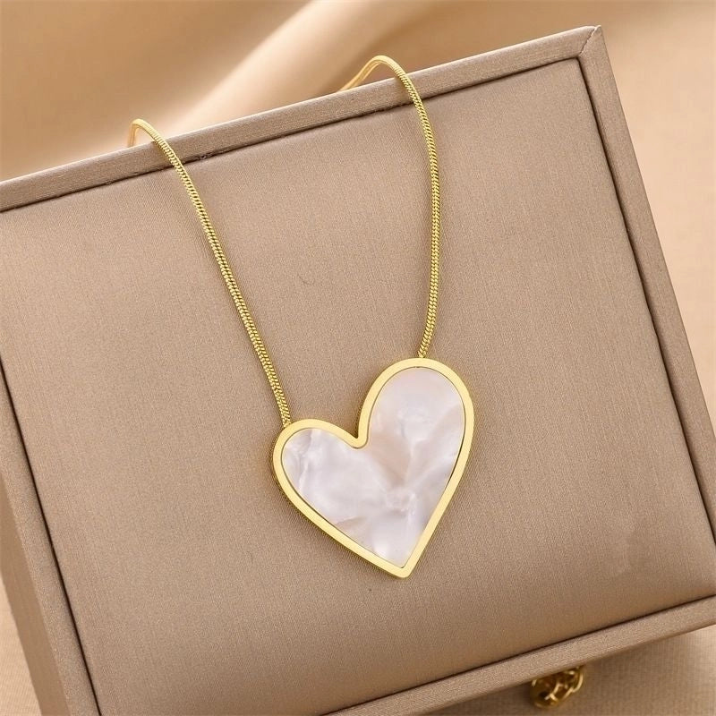 Princess Cute Minimalist Heart Shape Stainless Steel Plating Inlay Shell 18k Gold Plated Earrings Necklace