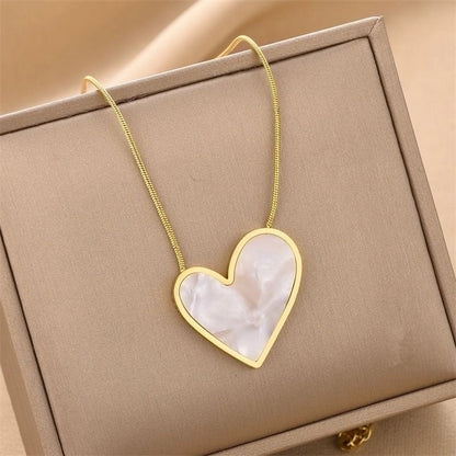 Princess Cute Minimalist Heart Shape Stainless Steel Plating Inlay Shell 18k Gold Plated Earrings Necklace