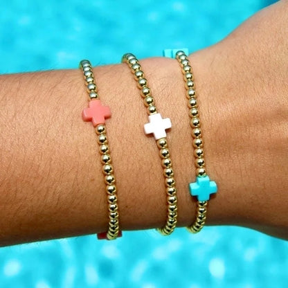 Arylic Copper Beaded Cross Bracelets