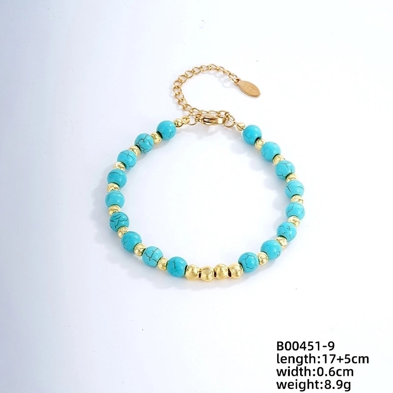 Vintage Style Ethnic Style Geometric 304 Stainless Steel Turquoise K Gold Plated Bracelets In Bulk